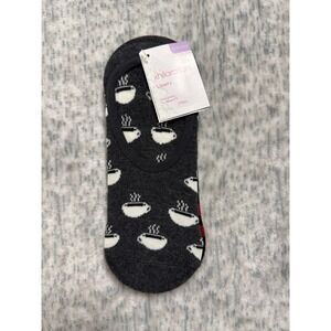 Xhilaration 3 Pack Liner Socks Coffee Cup Striped No Show Heel Grip One Size NEW